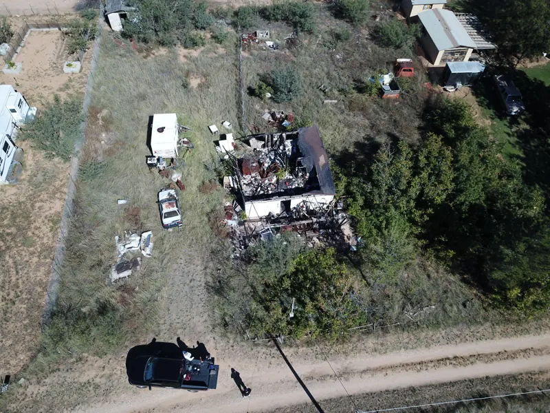 Burned House and Lot Cleanup, Hereford, Before, from above