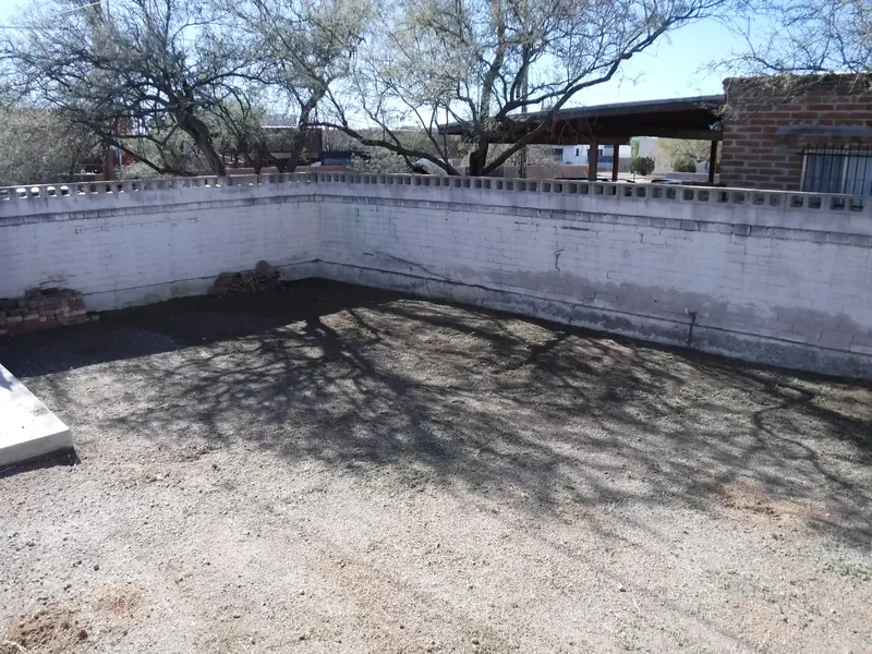 Weed removal after: the yard cleared to bare ground